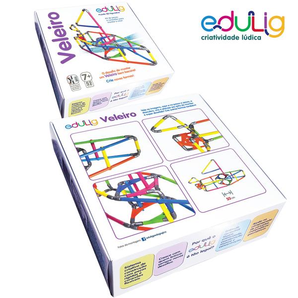 Imagem de Quebra-cabeça Geométrico Edulig Puzzle 3D Veleiro - 52 peças e conexões - 6 cores