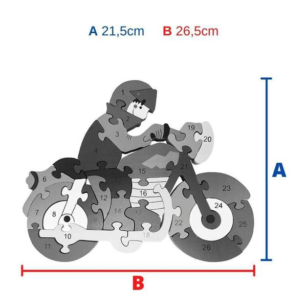 Imagem de Quebra Cabeça Infantil 3D Madeira MDF Alfabeto 26 Peças Moto - Toy Mix