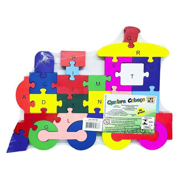 Imagem de Quebra Cabeça Infantil 3D Madeira MDF Alfabeto 26 Peças Trem - Toy Mix