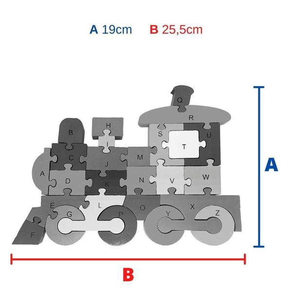 Imagem de Quebra Cabeça Infantil 3D Madeira MDF Alfabeto 26 Peças Trem - Toy Mix