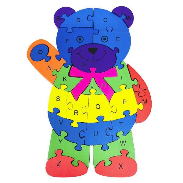 Imagem de Quebra Cabeça Infantil 3D Madeira MDF Alfabeto 26 Peças Urso - Toy Mix