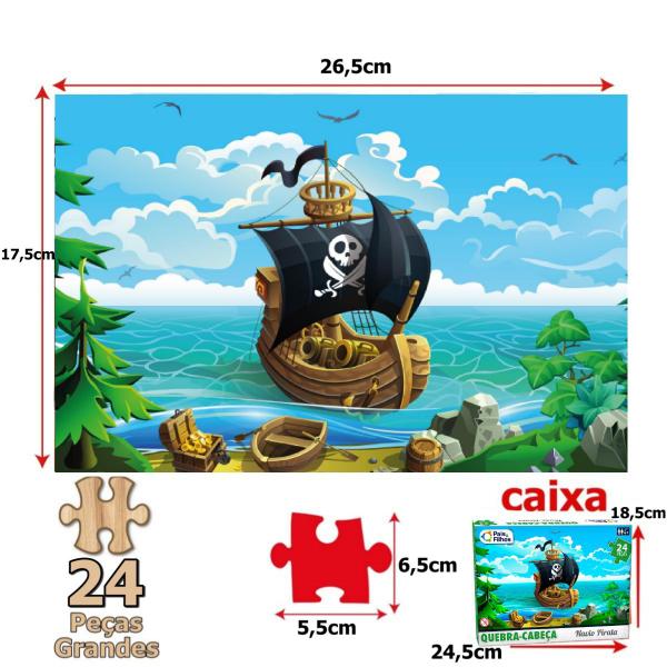 Imagem de Quebra Cabeça Infantil Educativo Navio Pirata 24 Peças