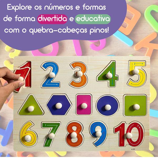 Imagem de Quebra-Cabeça Infantil Encaixe Divertido Pinos Numeros Formas