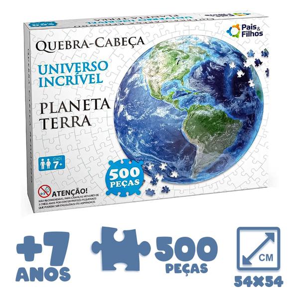 Imagem de Quebra Cabeça Infantil Grande Puzzle 500 Peças Planeta Terra Redondo Pais E Filhos