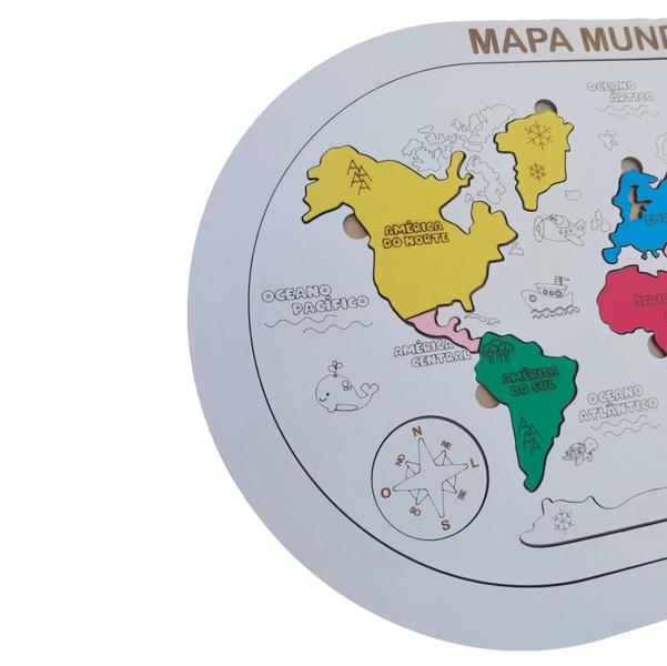 Imagem de Quebra Cabeça Infantil Mapa Mundi de encaixe dos continentes de madeira