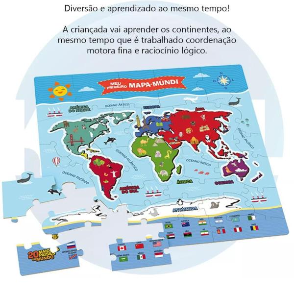 Imagem de Quebra Cabeça Infantil Meu Primeiro Mapa-Múndi 30Pçs Grandes