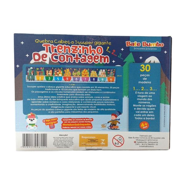 Imagem de Quebra-cabeça Infantil Trenzinho de Contagem Brinquedo Educativo Madeira - Bate Bumbo - 4 anos