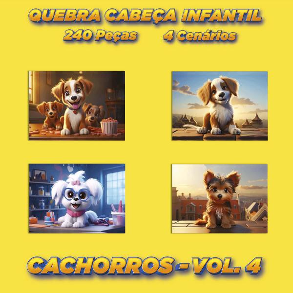 Imagem de Quebra Cabeça Kit Com 4 Modelos Cachorros - Vol 4