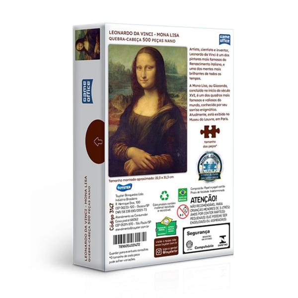 Imagem de Quebra-Cabeça Leonardo Da Vinci Mona Lisa 500 Peças Nano 3147 Toyster