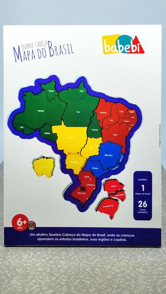 Imagem de Quebra Cabeca Mapa do Brasil Babebi Brinquedo Infantil Pedagogico Estados Capitais e Regioes