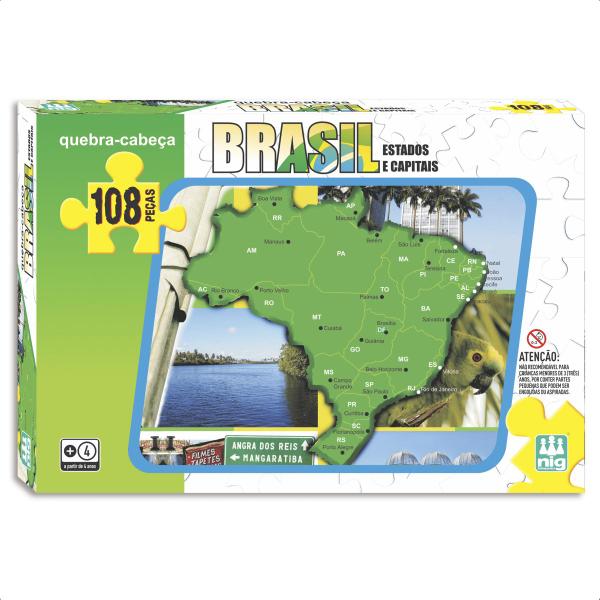 Imagem de Quebra Cabeça Mapa Do Brasil Infantil 108 Peças Concentração Percepção Visual 42cm x 28cm 4 Anos Nig Brinquedos - 0282