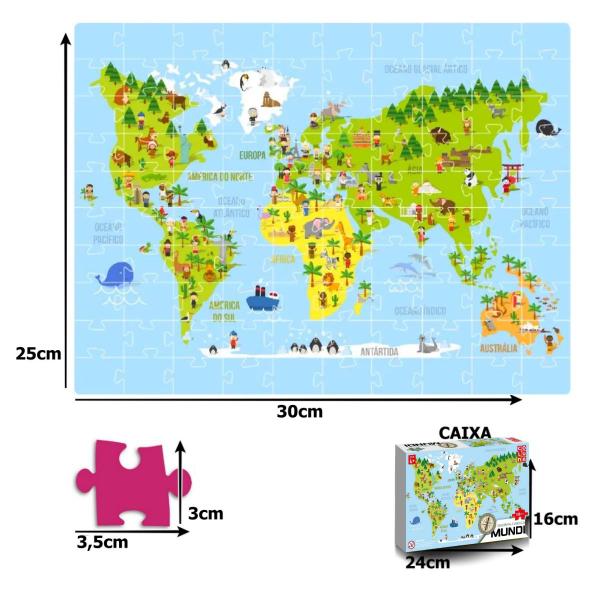 Imagem de Quebra Cabeça Mapa Mundi Educativo 100 Peças P Idoso Criança