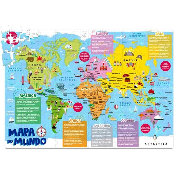 Imagem de Quebra Cabeça Puzzle Mapa Do Mundo 200 Peças - Toyster