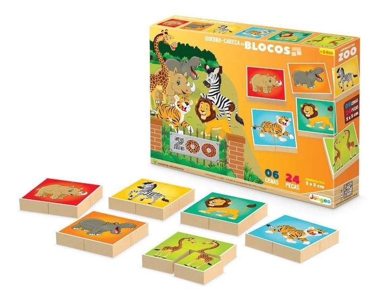 Imagem de Quebra Cabeça Zoo 24 Blocos Mdf Brinquedo Educativo 833