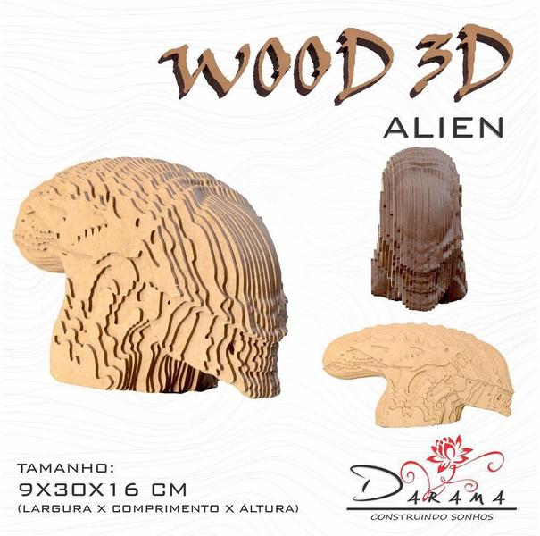 Imagem de Quebra Cabeças 3D Alien Busto Mdf 3Mm Natural - Darama