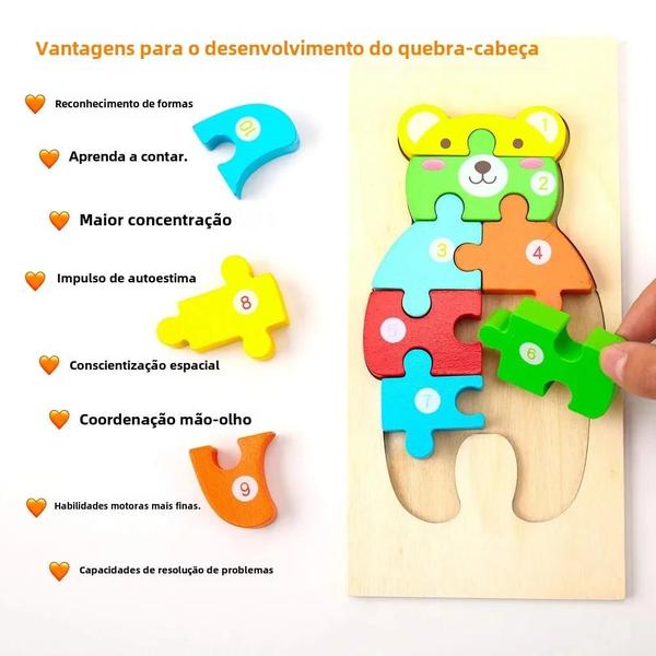 Imagem de Quebra-Cabeças 3D de Madeira Educativos para Crianças - Aprendizagem Precoce