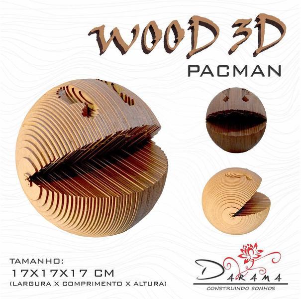 Imagem de Quebra Cabeças 3D Pacman Busto Mdf 3Mm Natural - Darama