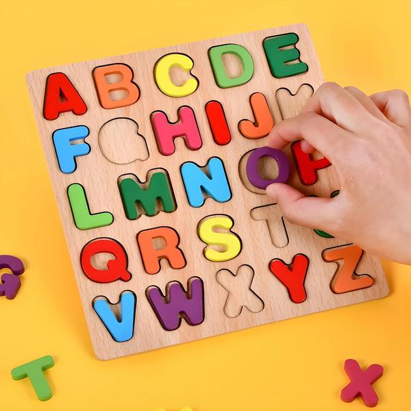 Imagem de Quebra-Cabeças de Madeira com Números e Alfabeto - Brinquedo Educativo Montessori