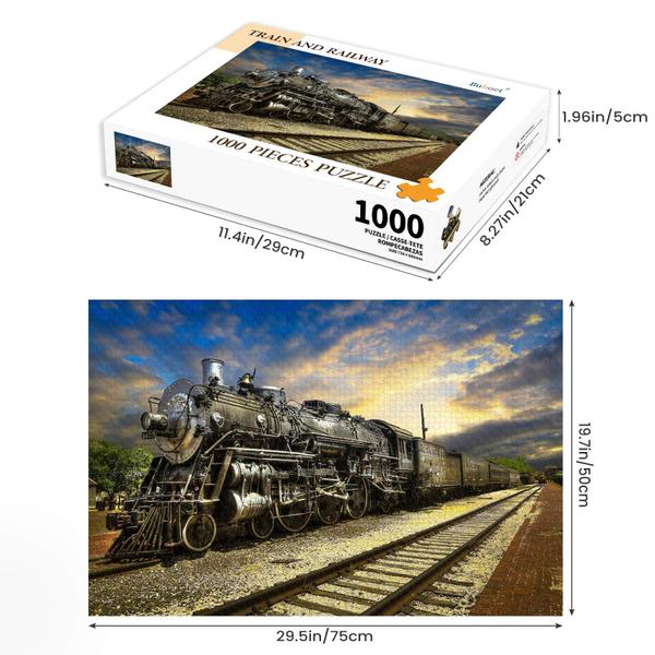 Imagem de Quebra-cabeças Jigsaw 1000 Peças para Adultos - Paisagem de Trem - Quebra-Cabeça de Madeira - Presente de Natal Único Adequado para Adolescentes e Adultos, Decoração de Casa (75x50cm)