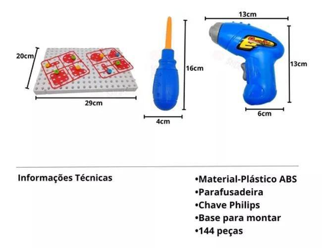 Imagem de Quebra Cabeças Mosaico 144 Peças 3D Infantil + Parafusadeira