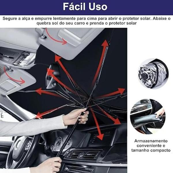 Imagem de Quebra Sol Portátil Para-Brisa de Carro Guarda Sol com Isolamento Térmico Proteção Solar Uv Retratil