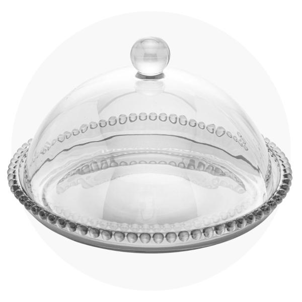 Queijeira Redonda de Mesa Cristal com Tampa de Vidro Decorada - Wolff Queijeira Redonda de Mesa Cristal com Tampa de Vidro Decorada - Wolff