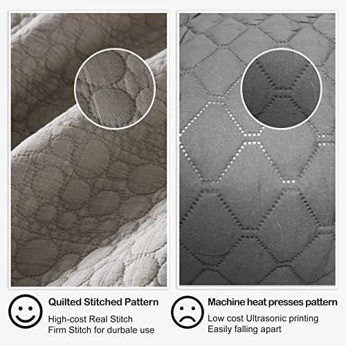 Imagem de Quilt Set Bi size Bege, Classic Geometric Spots Stitched Pattern, Stone-Washed Microfiber Chic Rustic Look Rústico, Ultra Soft Lightweight Lightweight Acolchoado Colchão para toda a temporada, 2 peças