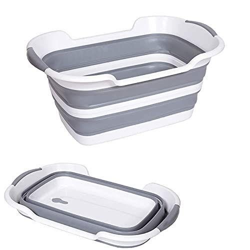 Imagem de Qyuruisi Dobrável Baby Bathtub Baby Tub Baby Tub Small Pets Portable Bath Tub for Dog Organizer Folding Washing Tub Non Slip with Drainage Hole (Cinza)