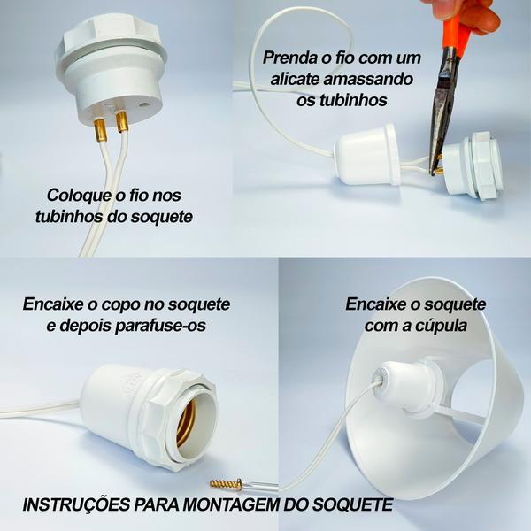 Imagem de Rabicho para abajur com interruptor, soquete e cúpula DIY - 1m - cor branca