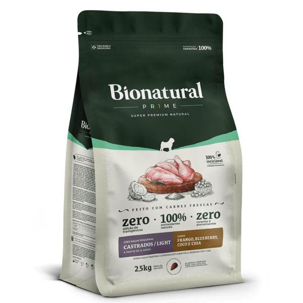 Imagem de Ração Bionatural Prime Cães de Raças Pequenas Castrados ou Light Frango 2,5kg