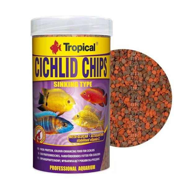 Imagem de Ração Cichlid Chips 130g Tropical Para Peixes Ciclideos