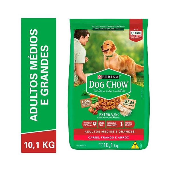 Imagem de Ração Dog Chow para Cães Adultos de Porte Médio e Grande Sabor Carne, Frango e Arroz - 10,1kg