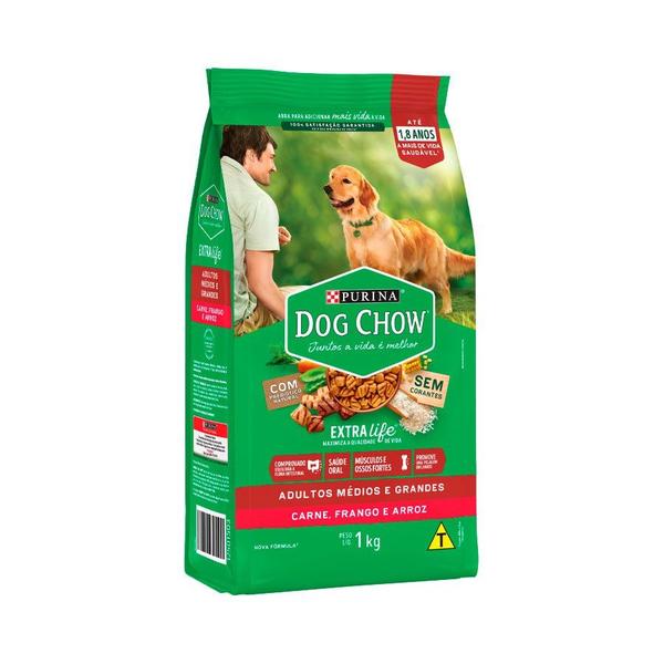 Imagem de Ração Dog Chow para Cães Adultos de Porte Médio e Grande Sabor Carne, Frango e Arroz - 1kg