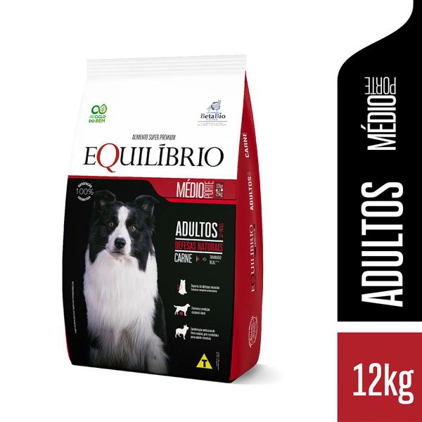 Imagem de Ração Equilíbrio para Cães Adultos de Porte Médio Sabor Carne 12kg