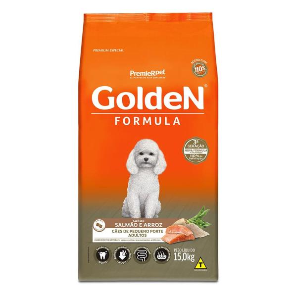 Imagem de Ração Golden Fórmula Cães Adultos Mini e Pequeno sabor Salmão e Arroz 15 Kg