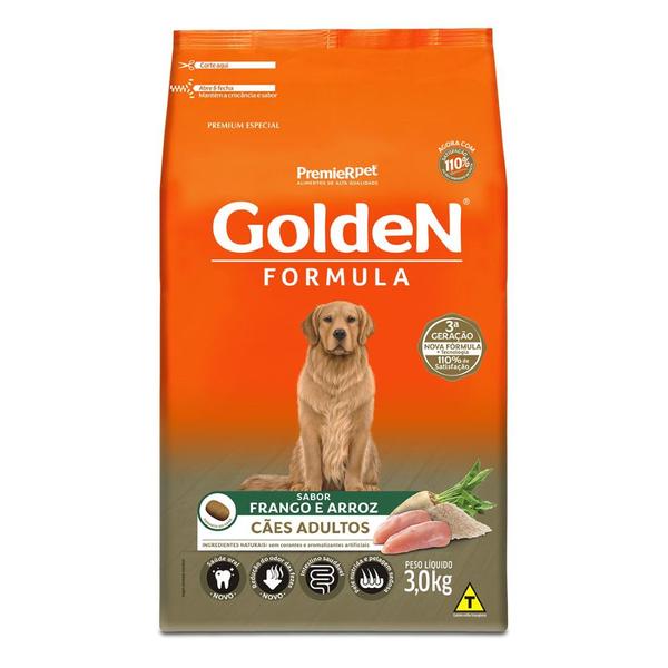 Imagem de Ração Golden Fórmula Cães Adultos sabor Frango e Arroz 3 Kg