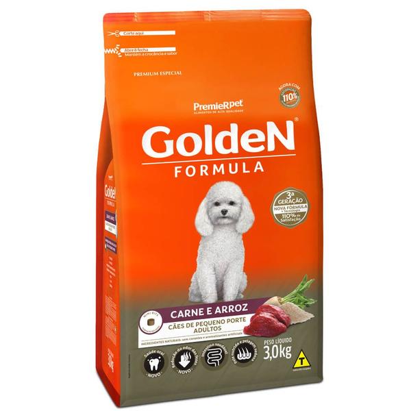 Imagem de Ração Golden Fórmula Mini Bits Para Cães Adultos Sabor Carne e Arroz 3 Kg