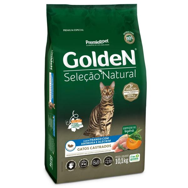 Ração Golden Seleção Natural Gatos Castrados Frango com Abóbora e Alecrim 10,1 kg Imagem de Ração Golden Seleção Natural Gatos Castrados Frango com Abóbora e Alecrim 10,1 kg