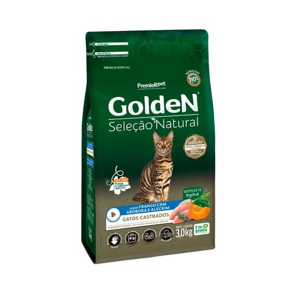 Imagem de Ração Golden Seleção Natural para Gatos Adultos Castrados Sabor Frango com Abóbora e Alecrim - 3 kg