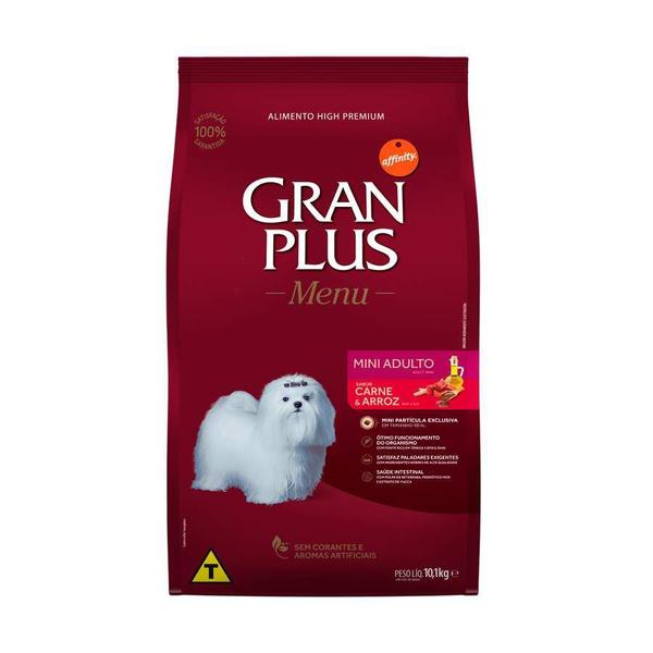 Imagem de Ração GranPlus Menu para Cães Adultos de Porte Mini Sabor Carne e Arroz - 10,1kg