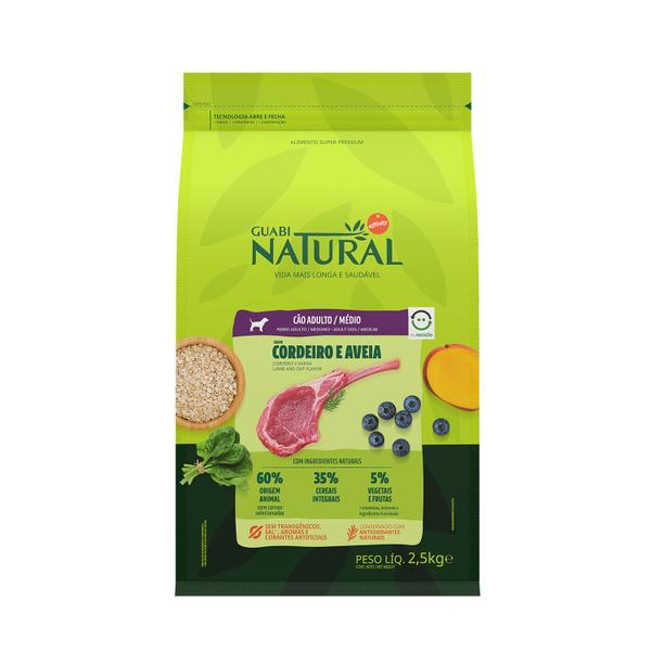 Ração Guabi Natural Cães Adultos Raças Médias Cordeiro e Aveia 2,5kg Imagem de Ração Guabi Natural Cães Adultos Raças Médias Cordeiro e Aveia 2,5kg