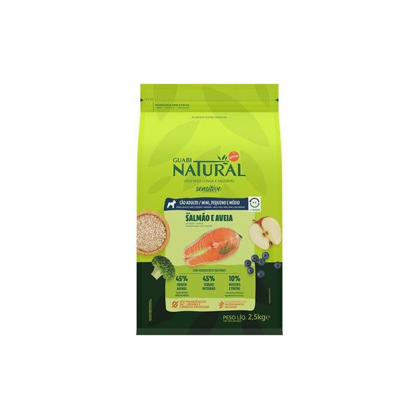 Imagem de Ração Guabi Natural Sensitive para Cães Adultos de Raças Mini, Pequeno e Médio Sabor Salmão & Aveia 2,5kg