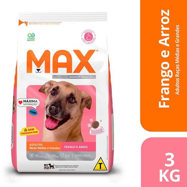 Imagem de Ração Max Premium Especial Cães Adultos Raças Médias e Grandes - Frango e Arroz 3Kg - TOTAL