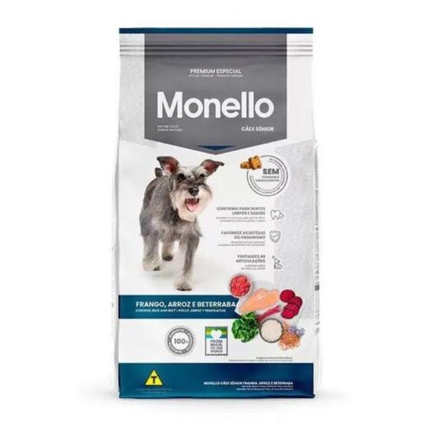 Imagem de Racao Monello Cao Senior Raca Media e Grande Premium Especial Frango, Arroz e Beterraba 15 Kg