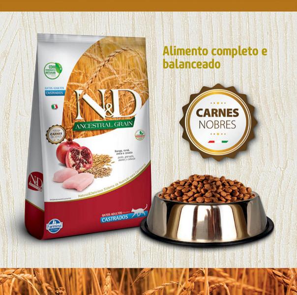 Imagem de Ração ND Ancestral Grain para Gatos Castrados Sabor Frango e Romã 7,5kg