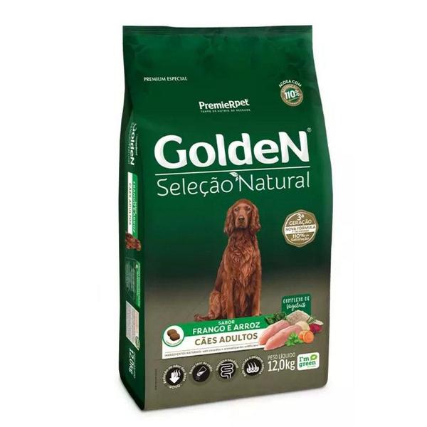 Imagem de Ração Para Cães Adultos Frango e Arroz 12Kg - Golden Seleção Natural