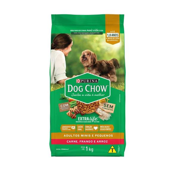 Imagem de Ração para Cães Dog Chow Extra Life Adultos Minis e Pequenos Carne Frango e Arroz 1kg