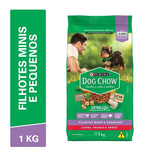 Ração para Cães Dog Chow Extra Life Filhotes Minis e Pequenos Carne Frango e Arroz 1kg Imagem de Ração para Cães Dog Chow Extra Life Filhotes Minis e Pequenos Carne Frango e Arroz 1kg