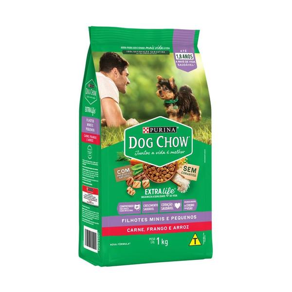 Ração para Cães Dog Chow Extra Life Filhotes Minis e Pequenos Carne Frango e Arroz 1kg Imagem de Ração para Cães Dog Chow Extra Life Filhotes Minis e Pequenos Carne Frango e Arroz 1kg
