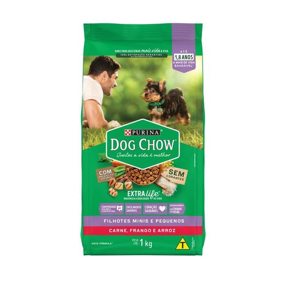 Ração para Cães Dog Chow Extra Life Filhotes Minis e Pequenos Carne Frango e Arroz 1kg Imagem de Ração para Cães Dog Chow Extra Life Filhotes Minis e Pequenos Carne Frango e Arroz 1kg
